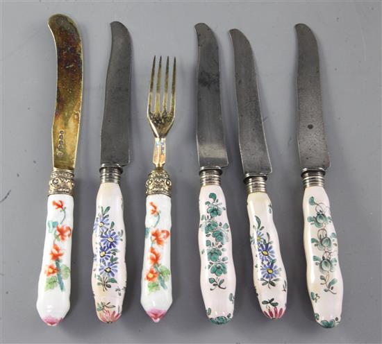 A Continental porcelain handled silver-gilt knife and fork, mid 19th century, 20cm